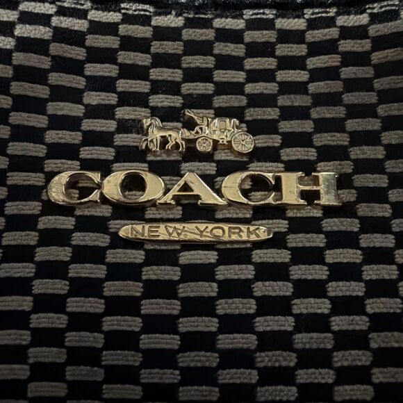 Coach Taylor Tote F28467 Check Jacquard Black Brown Leather Trim Shoulder Bag - Picture 2 of 5